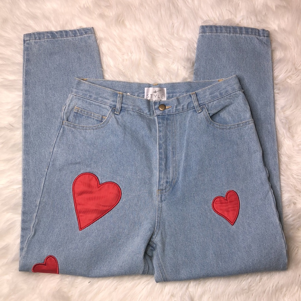 Heart Patterned Light Blue Jeans - Picture 2 of 6